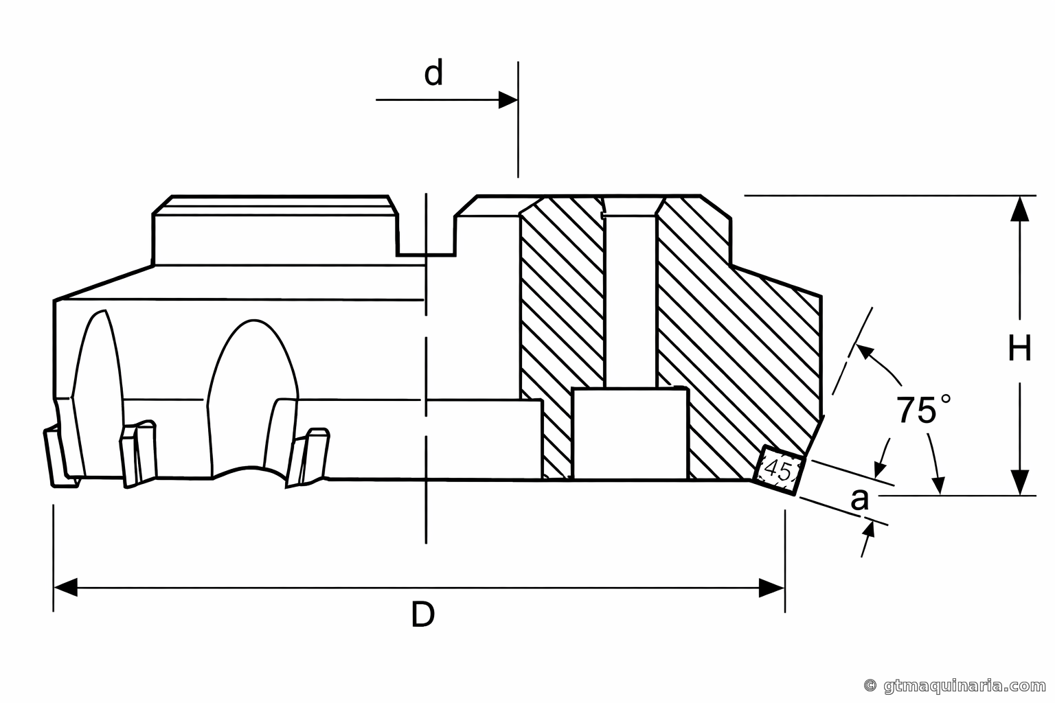 Plano técnico Fresa Frontal FP-4 75 grados Vertex Taiwan dimensiones